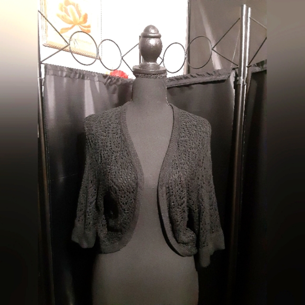 Lane Bryant Acrylic Cropped Cardigan Sweater Short Sleeve Black Women's 22-24